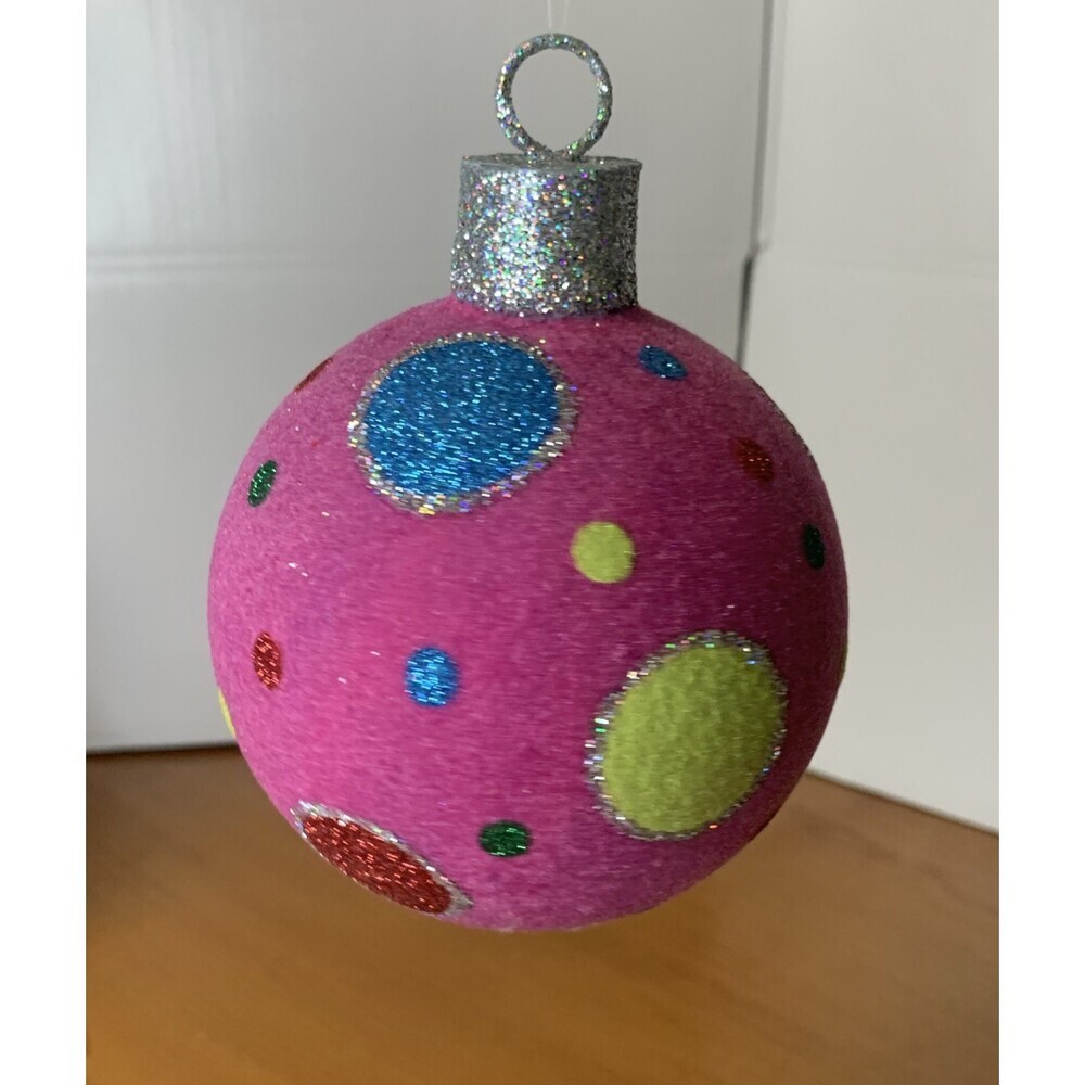 Raz Snowdoodles Christmas Ball 4” Pink Multicolored
